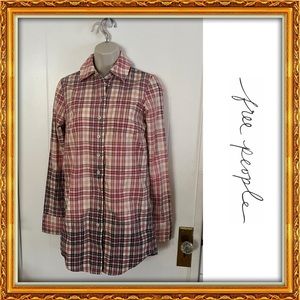 NWT | Free People Button Front Ombre Plaid Tunic Shirt!!